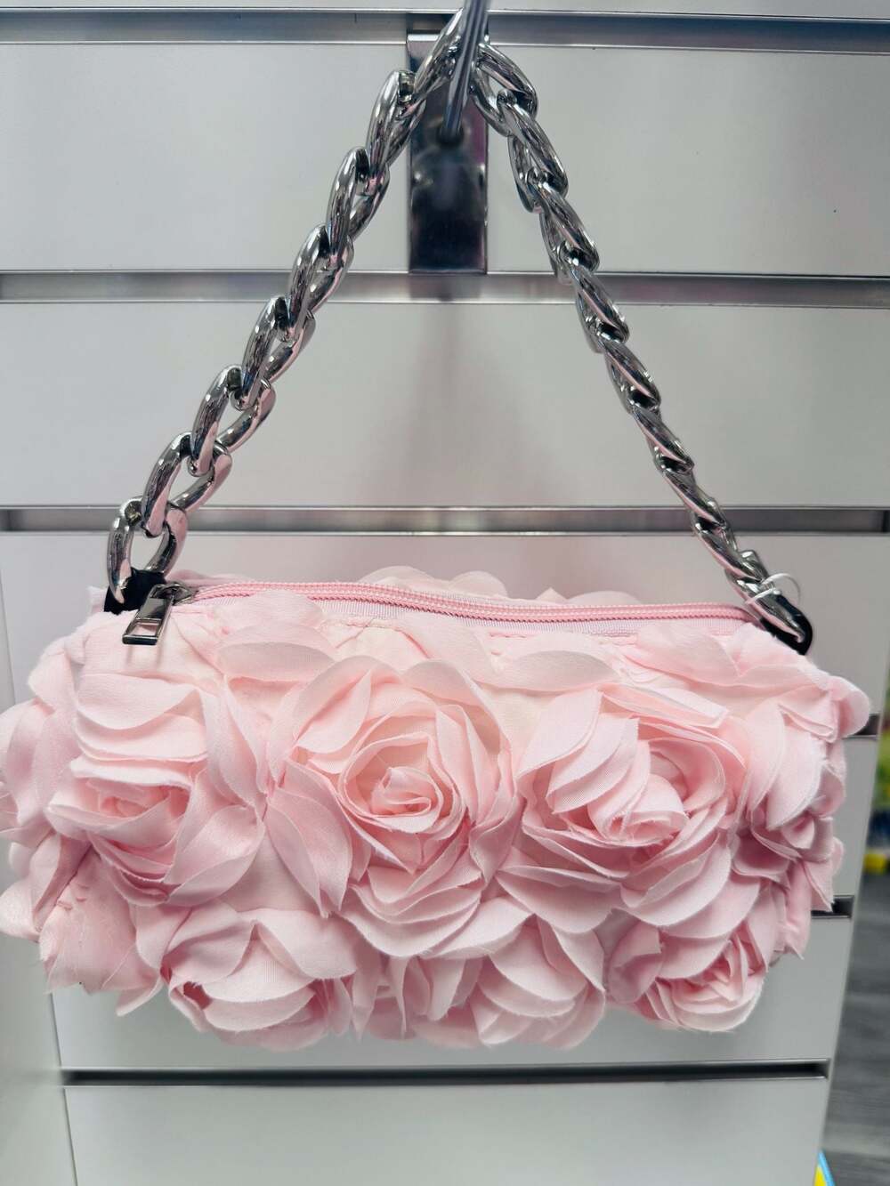 New Pink Floral Rose Clutch Bag with Chain Strap